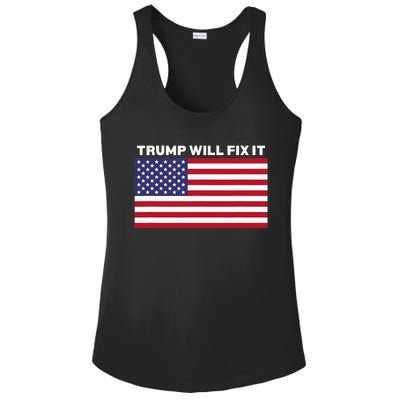 Trump Will Fix It American Flag Maga Ladies PosiCharge Competitor Racerback Tank