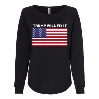 Trump Will Fix It American Flag Maga Womens California Wash Sweatshirt