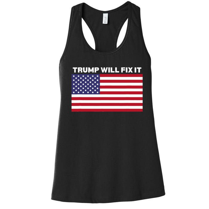 Trump Will Fix It American Flag Maga Women's Racerback Tank