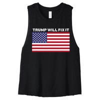 Trump Will Fix It American Flag Maga Women's Racerback Cropped Tank