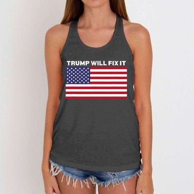 Trump Will Fix It American Flag Maga Women's Knotted Racerback Tank