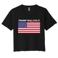 Trump Will Fix It American Flag Maga Women's Crop Top Tee