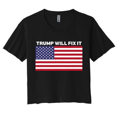 Trump Will Fix It American Flag Maga Women's Crop Top Tee