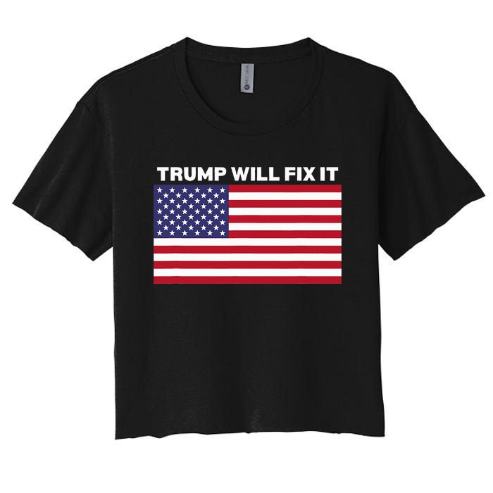 Trump Will Fix It American Flag Maga Women's Crop Top Tee