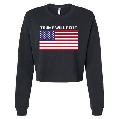 Trump Will Fix It American Flag Maga Cropped Pullover Crew