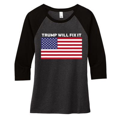 Trump Will Fix It American Flag Maga Women's Tri-Blend 3/4-Sleeve Raglan Shirt