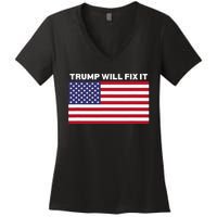 Trump Will Fix It American Flag Maga Women's V-Neck T-Shirt