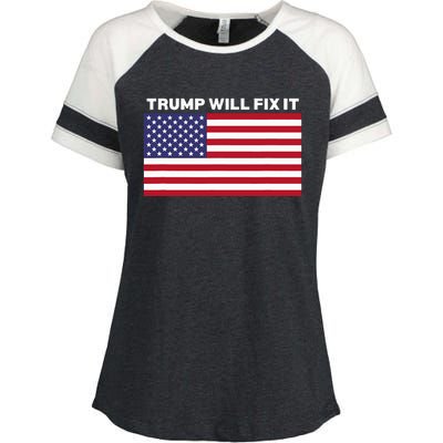 Trump Will Fix It American Flag Maga Enza Ladies Jersey Colorblock Tee