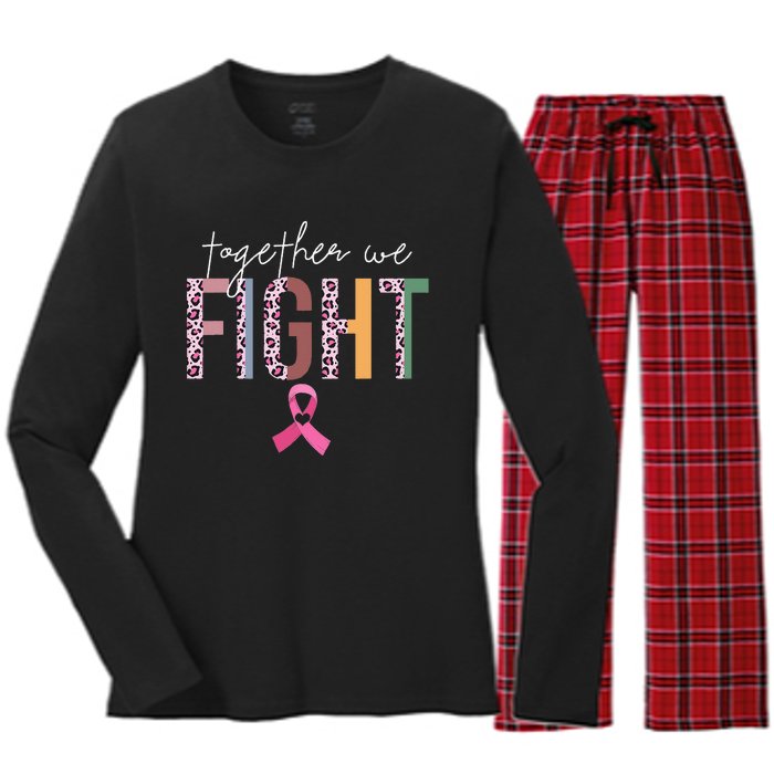 Together We Fight Breast Cancer Awareness Pink Ribbon Women's Long Sleeve Flannel Pajama Set 