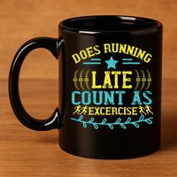 Tee With Funny Logo Does Running Late Count As Exercise? Cute Gift 11oz C Handle Ceramic Mug