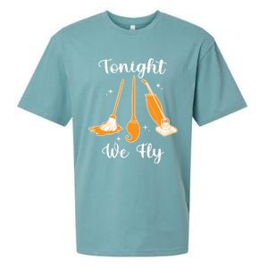 Tonight We Fly Funny Halloween Humor Flying Witches Lover Gift Sueded Cloud Jersey T-Shirt