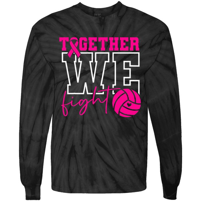 Together We Fight Breast Cancer Awareness Volleyball Lover Tie-Dye Long Sleeve Shirt