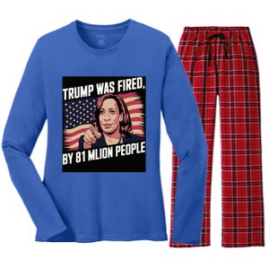 Trump Was Fired By 81 Million People Kamala Quote Saying Women's Long Sleeve Flannel Pajama Set 