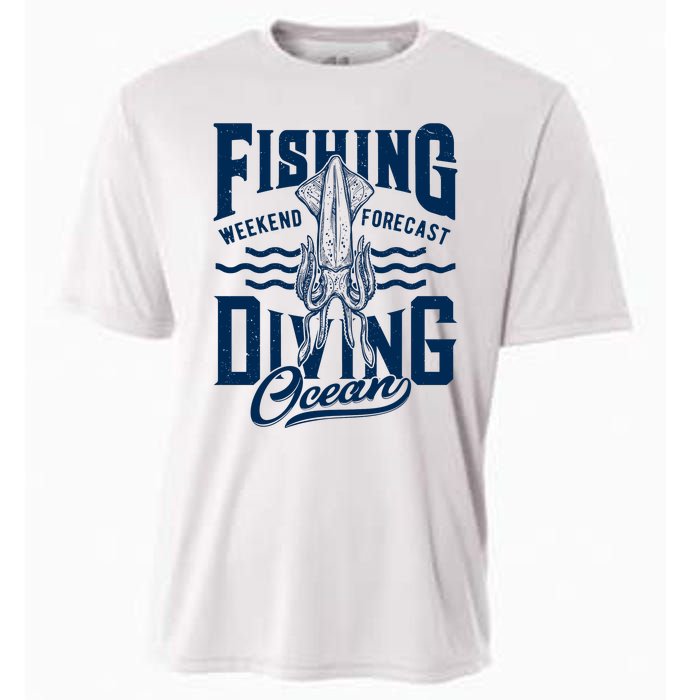 The Weekend Forecast Is Ocean Fishing And Diving Cooling Performance Crew T-Shirt