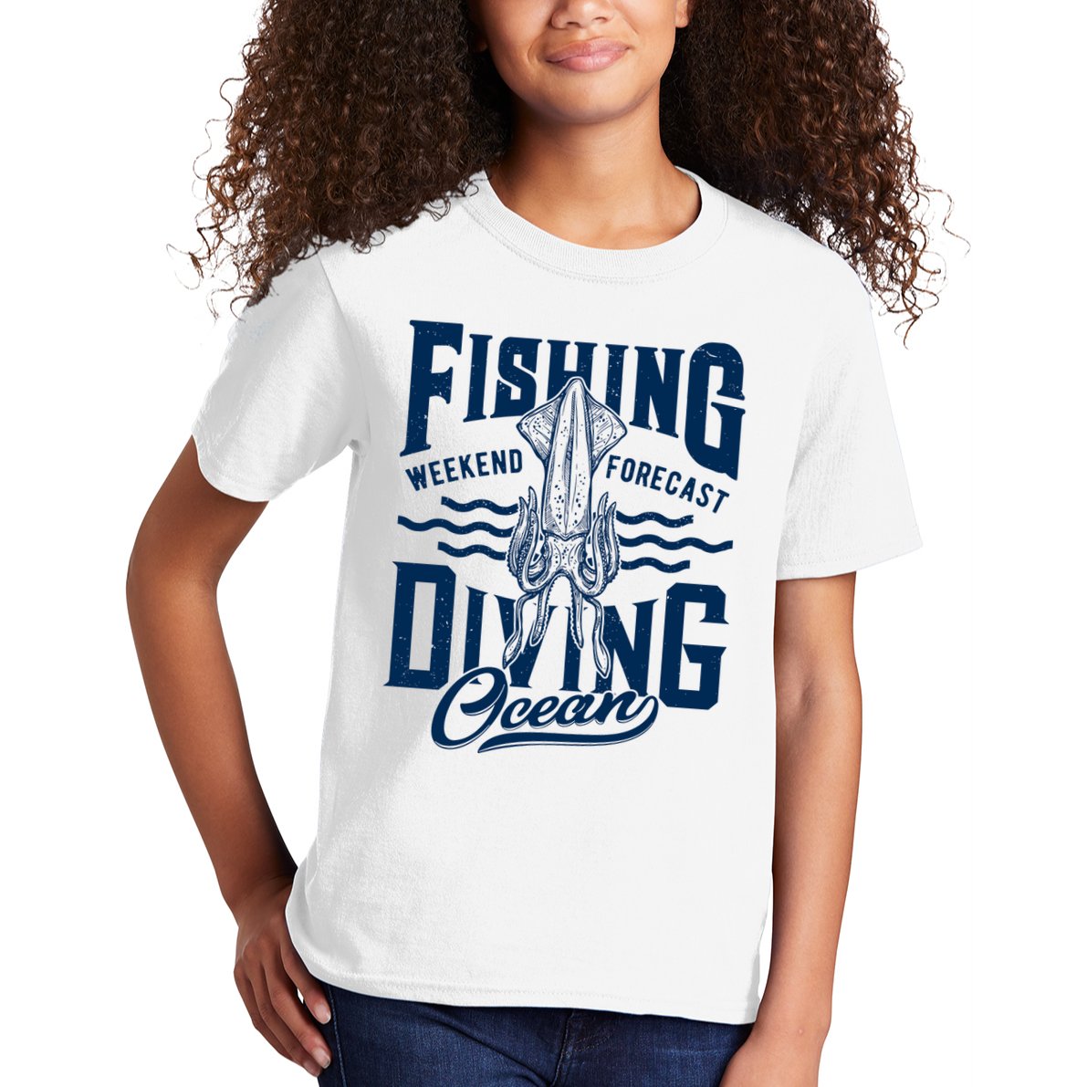 The Weekend Forecast Is Ocean Fishing And Diving Kids T-Shirt