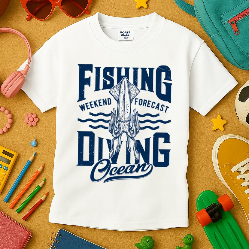 The Weekend Forecast Is Ocean Fishing And Diving Kids T-Shirt