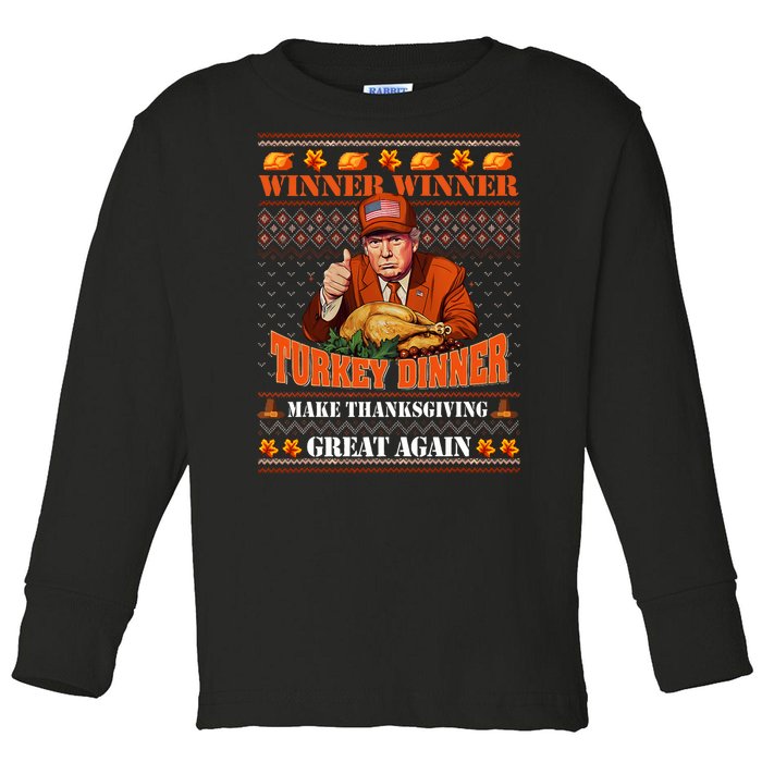 Trump Winner Funny Winner Turkey Dinner Thanksgiving Ugly Toddler Long Sleeve Shirt