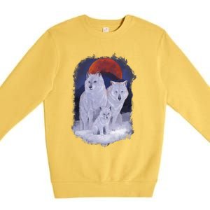 Three Wolves Family Portrait Painting Premium Crewneck Sweatshirt