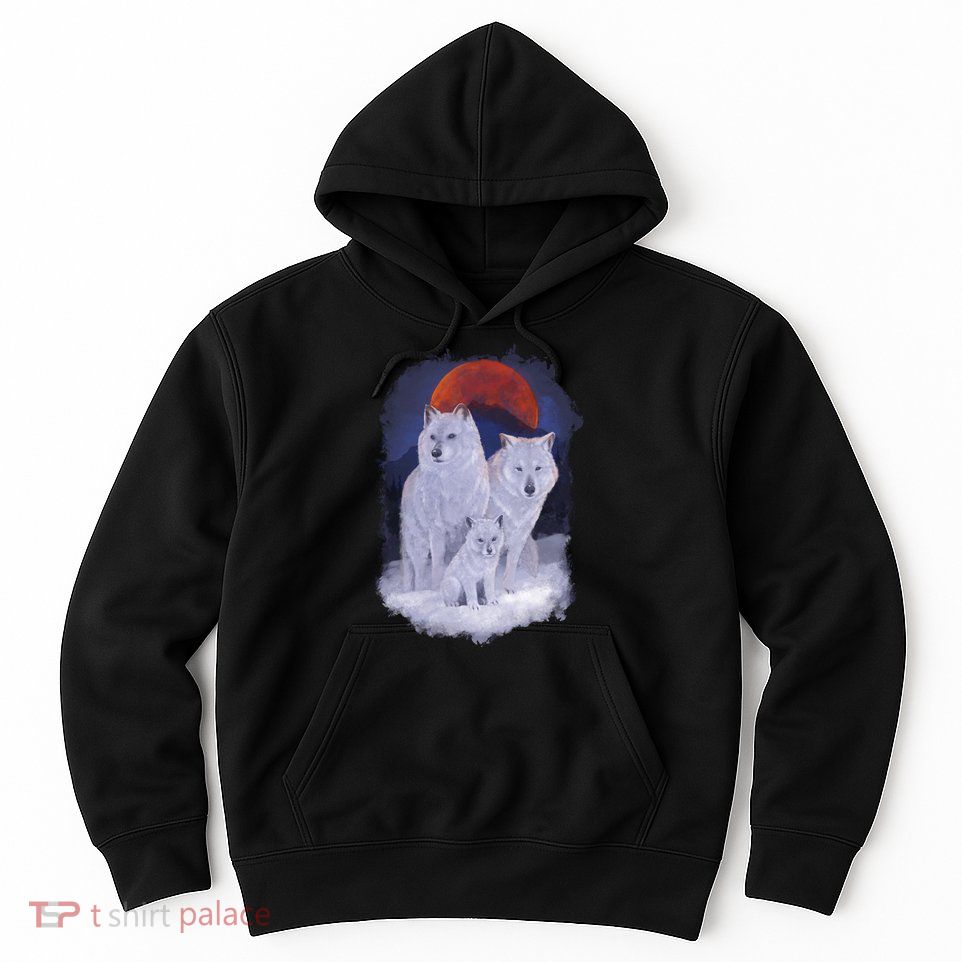 Three Wolves Family Portrait Painting Hoodie