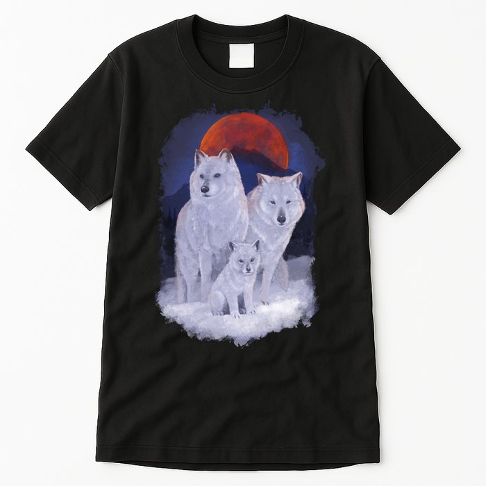 Three Wolves Family Portrait Painting Tall T-Shirt