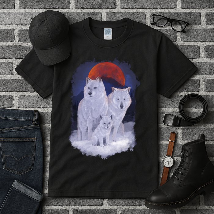 Three Wolves Family Portrait Painting Tall T-Shirt