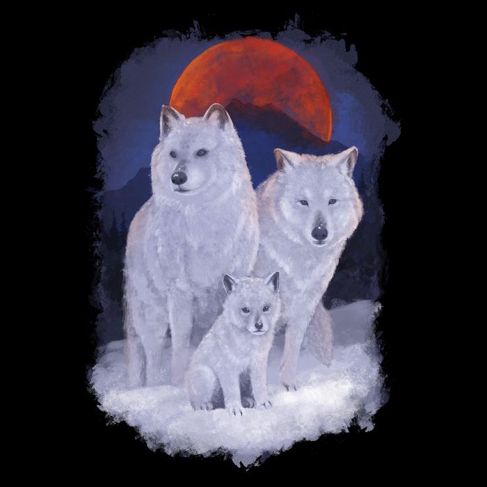 Three Wolves Family Portrait Painting Tall T-Shirt