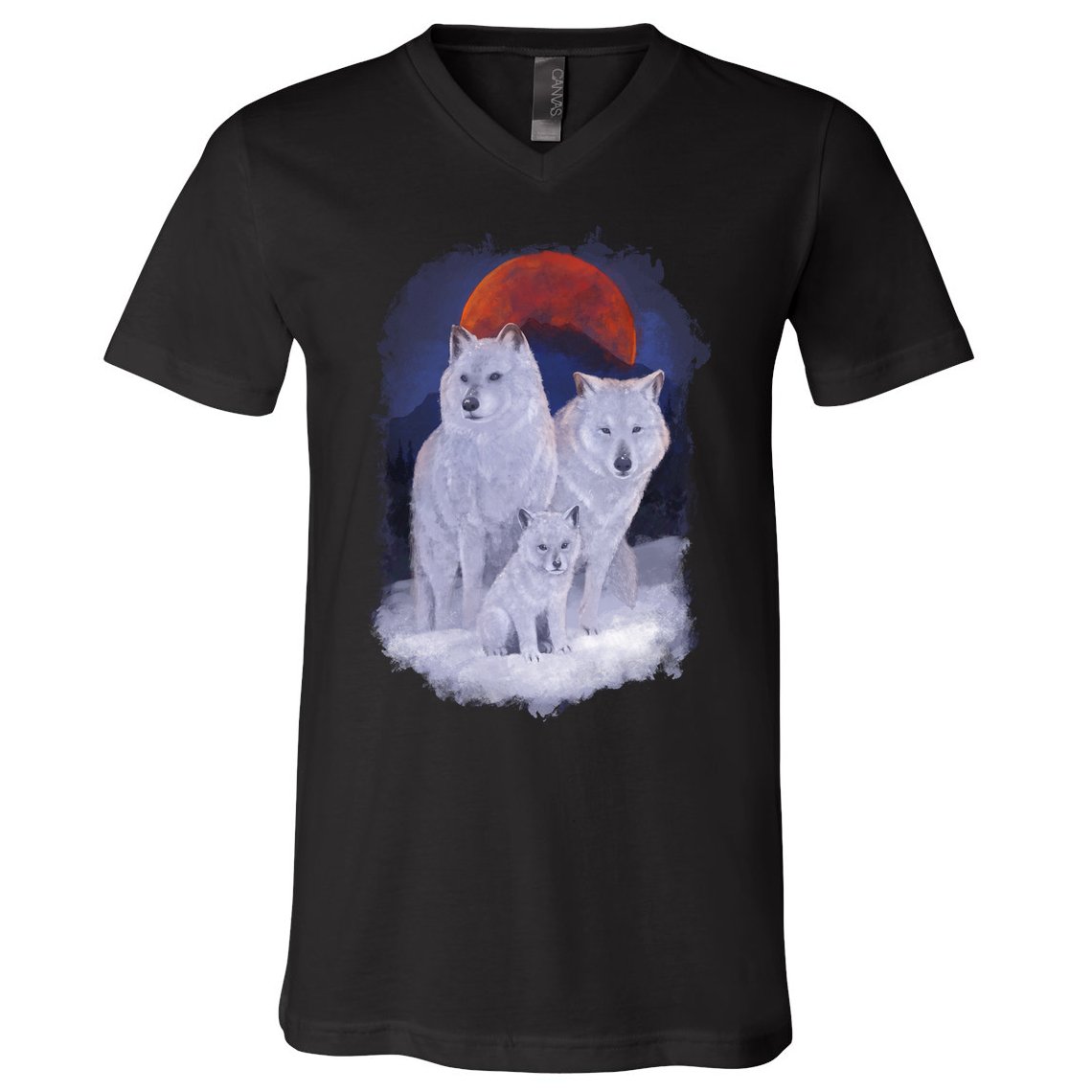 Three Wolves Family Portrait Painting V-Neck T-Shirt