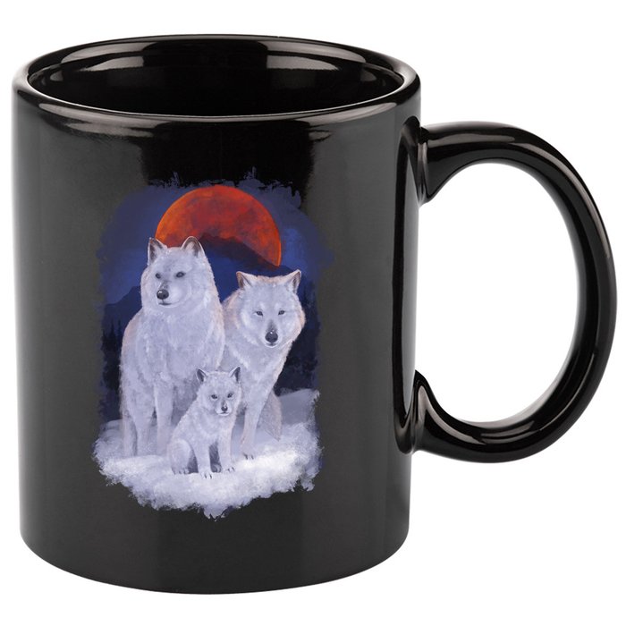 Three Wolves Family Portrait Painting 11oz C Handle Ceramic Mug