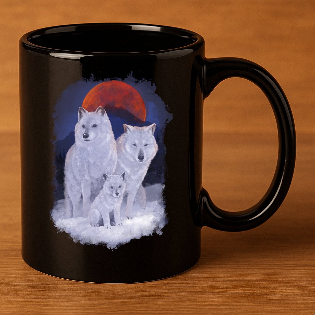 Three Wolves Family Portrait Painting 11oz C Handle Ceramic Mug