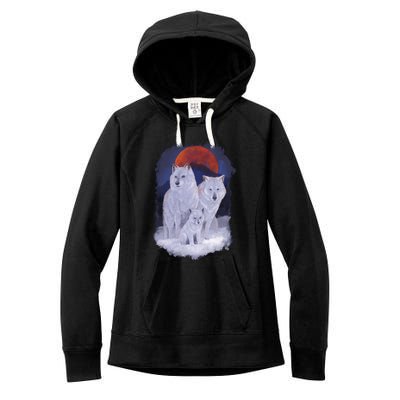 Three Wolves Family Portrait Painting Women's Fleece Hoodie