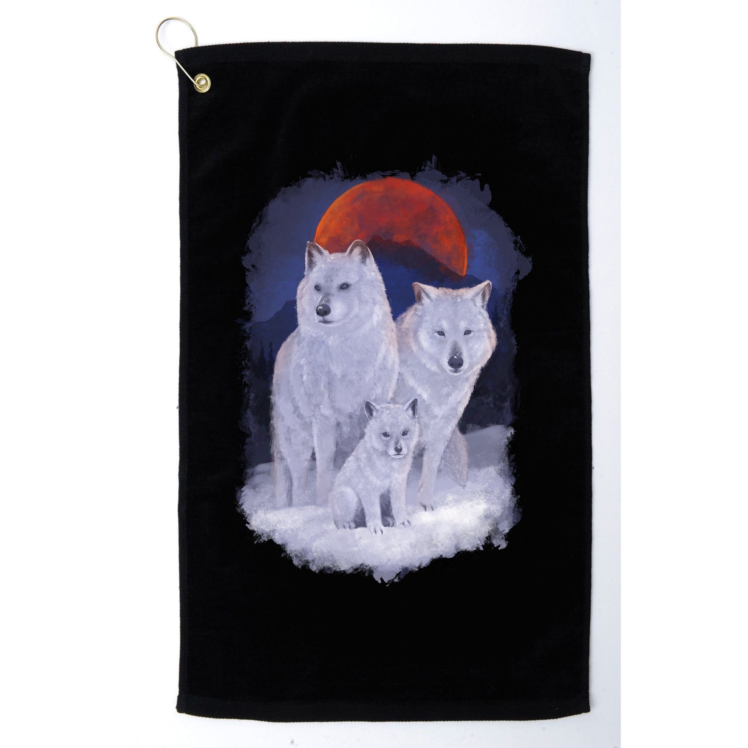 Three Wolves Family Portrait Painting Golf Towel