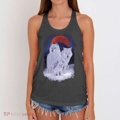 Three Wolves Family Portrait Painting Women's Knotted Racerback Tank