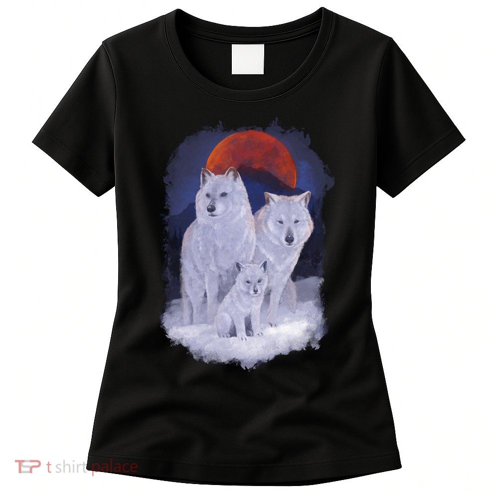 Three Wolves Family Portrait Painting Women's T-Shirt