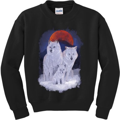 Three Wolves Family Portrait Painting Kids Sweatshirt