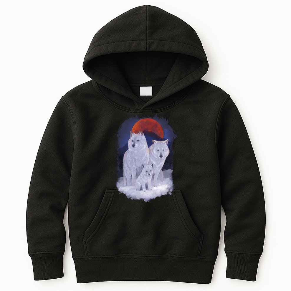 Three Wolves Family Portrait Painting Kids Hoodie