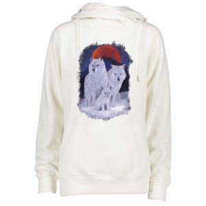 Three Wolves Family Portrait Painting Womens Funnel Neck Pullover Hood