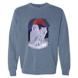 Three Wolves Family Portrait Painting Garment-Dyed Sweatshirt