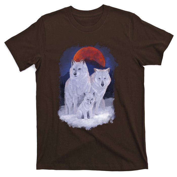 Three Wolves Family Portrait Painting T-Shirt