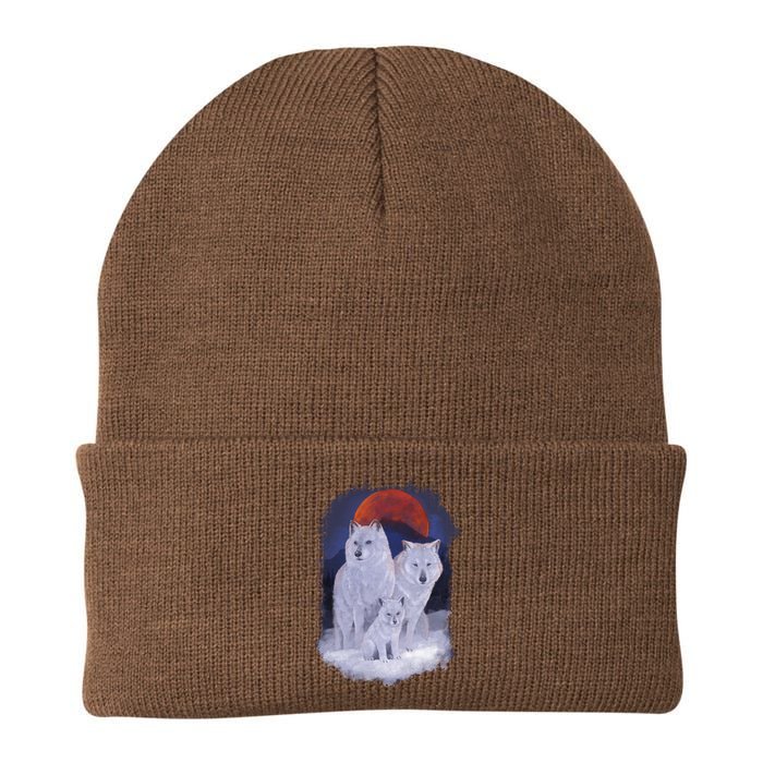 Three Wolves Family Portrait Painting Beanie