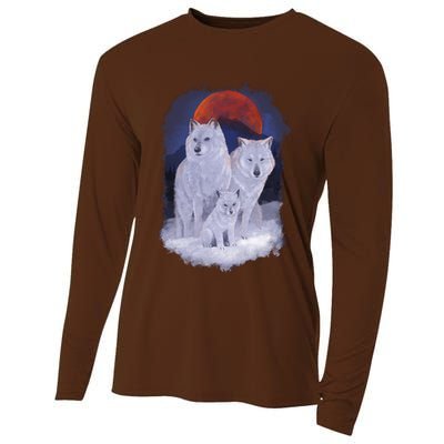 Three Wolves Family Portrait Painting Cooling Performance Long Sleeve Crew