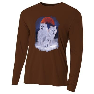 Three Wolves Family Portrait Painting Cooling Performance Long Sleeve Crew