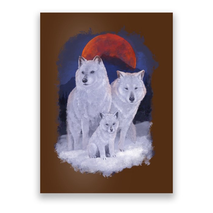 Three Wolves Family Portrait Painting Poster