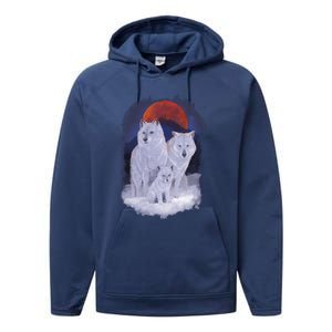 Three Wolves Family Portrait Painting Performance Fleece Hoodie