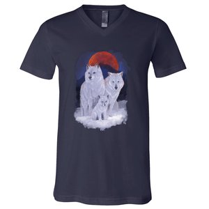 Three Wolves Family Portrait Painting V-Neck T-Shirt