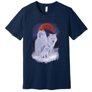 Three Wolves Family Portrait Painting Premium T-Shirt