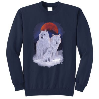 Three Wolves Family Portrait Painting Tall Sweatshirt