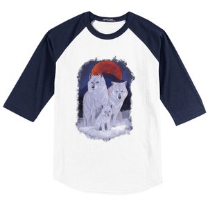 Three Wolves Family Portrait Painting Baseball Sleeve Shirt