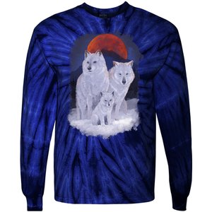 Three Wolves Family Portrait Painting Tie-Dye Long Sleeve Shirt