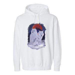 Three Wolves Family Portrait Painting Garment-Dyed Fleece Hoodie