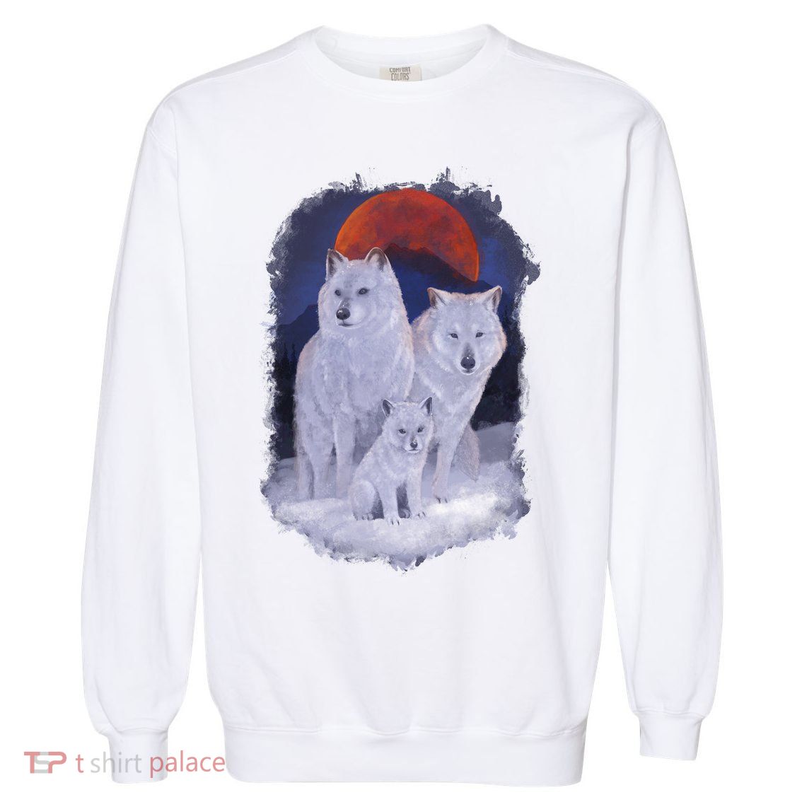 Three Wolves Family Portrait Painting Garment-Dyed Sweatshirt